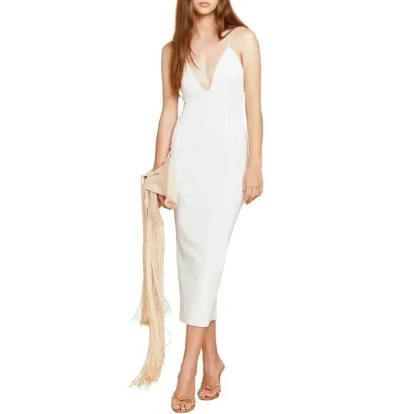 Katie May Dresses & Skirts - Katie May Ivory Deep V-Neck Open Back Sleeveless Cocktail Midi Dress Size M